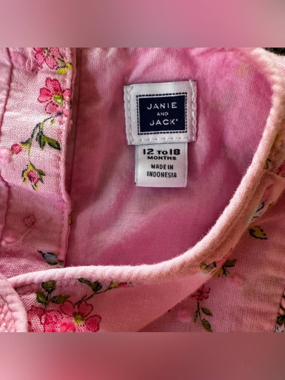 Janie and Jack Pink Floral Wrap Dress with Bow Cottagecore Baby Girl 12-18M - Picture 8 of 9